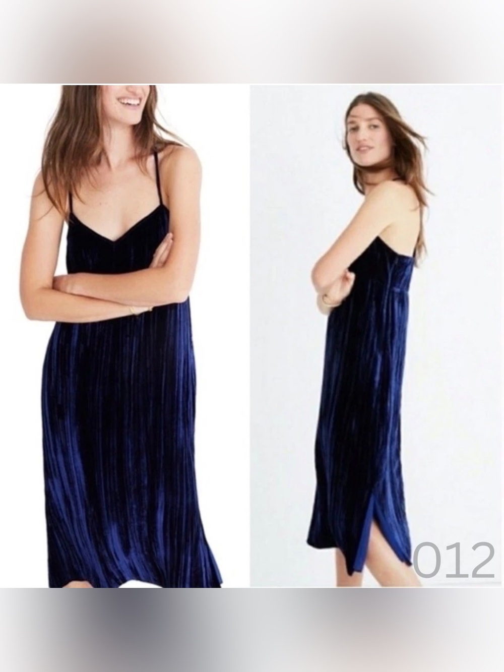 Madewell Navy Velvet Pleated Midi Slip Dress - Size S